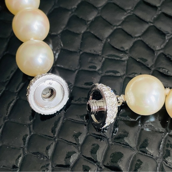 Vntg Art Deco Faux Pearl HighEnd Designer Necklace Crystal Rhinestone Ba… - Picture 6 of 7